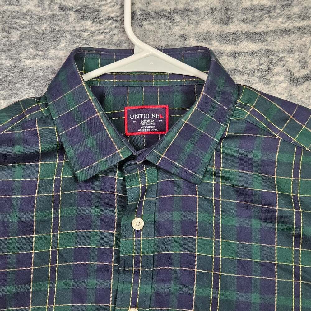 UNTUCKit Button Down Shirt Mens Medium Langon-WF Green Navy Plaid Wrinkle Free
